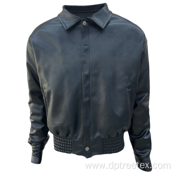 Custom Men's Leather Windproof Zip Up Bomber Jacket